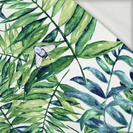 80cm LEAVES AND INSECTS PAT. 6 (TROPICAL NATURE) / white - looped knit fabric
