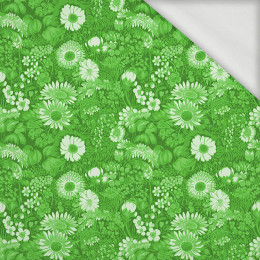 LIME GREEN / FLOWERS - organic looped knit fabric