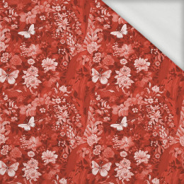 LUSCIOUS RED / FLOWERS - organic looped knit fabric