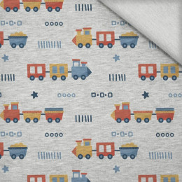 LOCOMOTIVES pat. 2 (ADVENTURE BEGINS) / melange light grey - looped knit fabric