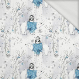PENGUINS ON BEARS / white (ENCHANTED WINTER) - looped knit fabric
