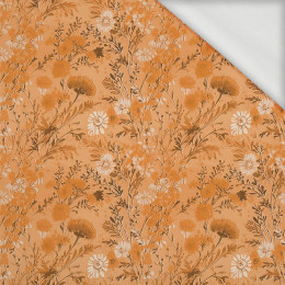 SUNDIAL ORANGE / FLOWERS - organic looped knit fabric