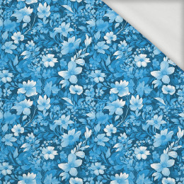 TRANQUIL BLUE / FLOWERS - organic looped knit fabric