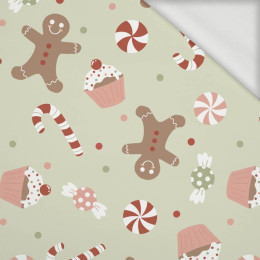 50cm CHRISTMAS CANDIES (CHRISTMAS GINGERBREAD) / PISTACHIO - organic looped knit fabric