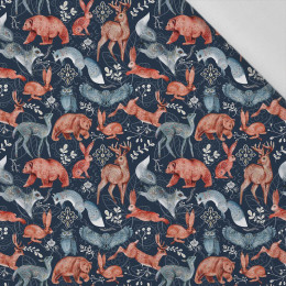 FOLK ANIMALS pat. 1 / dark blue (FOLK FOREST) - Cotton woven fabric