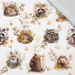 AUTUMN ANIMALS / white - Cotton woven fabric