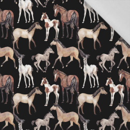 HORSES / black - Cotton woven fabric