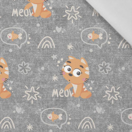 50CM CATS / meow (CATS WORLD ) / ACID WASH GREY  - Cotton woven fabric