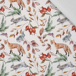FOREST ANIMALS PAT. 2 / WHITE (COLORFUL AUTUMN) - Cotton woven fabric