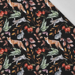 FOREST ANIMALS PAT. 2 / BLACK (COLORFUL AUTUMN) - Cotton woven fabric