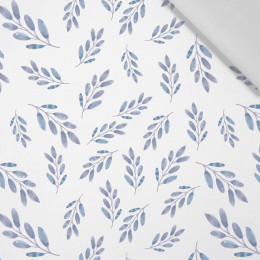 50CM BLUE LEAVES pat. 2 / white - Cotton woven fabric