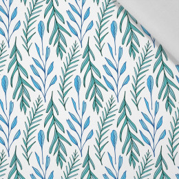 BLUE LEAVES pat. 3 / white - Cotton woven fabric