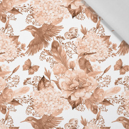 KINGFISHERS AND LILACS (KINGFISHERS IN THE MEADOW) / peach fuzz - Cotton woven fabric