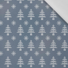 CHRISTMAS TREES AND SNOWFLAKES / (acid) dark blue (NORWEGIAN PATTERNS) - Cotton woven fabric