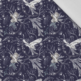 WINTER OWLS / dark blue (WINTER IN PARK) - Cotton woven fabric