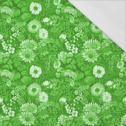 LIME GREEN / FLOWERS - Single jersey with elastane 
