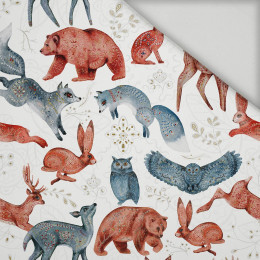 FOLK ANIMALS pat. 1 / white (FOLK FOREST) - quick-drying woven fabric
