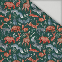 FOLK ANIMALS pat. 1 / bottle green (FOLK FOREST) - quick-drying woven fabric