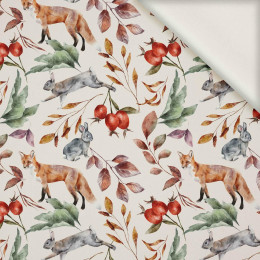 FOREST ANIMALS PAT. 2 / WHITE (COLORFUL AUTUMN) - viscose woven fabric