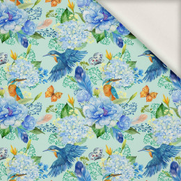 MINI KINGFISHERS AND LILACS (KINGFISHERS IN THE MEADOW) / light blue - viscose woven fabric