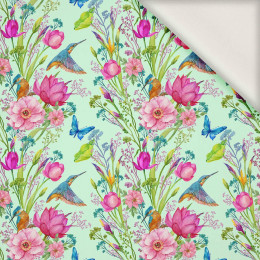 MINI KINGFISHERS AND BUTTERFLIES (KINGFISHERS IN THE MEADOW) / mint - viscose woven fabric