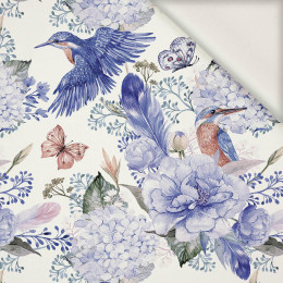 KINGFISHERS AND LILACS (KINGFISHERS IN THE MEADOW) (Very Peri) - viscose woven fabric