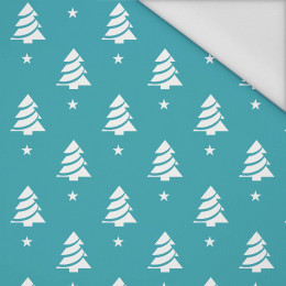CHRISTMAS TREES WITH STARS / dark turquoise  - Waterproof woven fabric