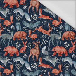 100cm FOLK ANIMALS pat. 1 / dark blue (FOLK FOREST) - Waterproof woven fabric