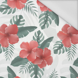 HIBISCUS Pat. 2 / red - Waterproof woven fabric