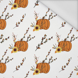 AUTUMN TWIGS AND PUMPKINS / white (RED PANDA’S AUTUMN) - Waterproof woven fabric