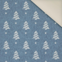 CHRISTMAS TREES WITH STARS / ACID WASH - blue- Upholstery velour 