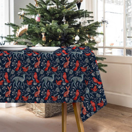 FOLK ANIMALS pat. 2 (FOLK FOREST) - Woven Fabric for tablecloths