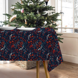 FOLK FLORAL pat. 1 / red (FOLK FOREST) - Woven Fabric for tablecloths