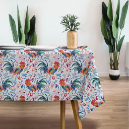 ROOSTERS / white  - Woven Fabric for tablecloths
