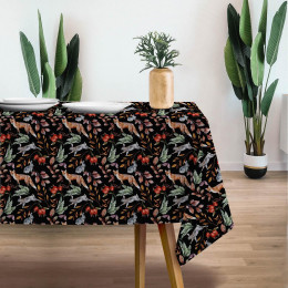 FOREST ANIMALS PAT. 2 / BLACK (COLORFUL AUTUMN) - Woven Fabric for tablecloths