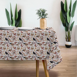 BIRDS PAT. 2 / WHITE (COLORFUL AUTUMN) - Woven Fabric for tablecloths