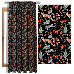 FOREST ANIMALS PAT. 2 / BLACK (COLORFUL AUTUMN) - Blackout curtain fabric