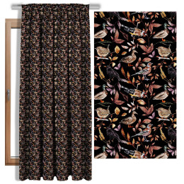BIRDS PAT. 2 / BLACK (COLORFUL AUTUMN) - Blackout curtain fabric