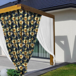 SUNFLOWERS PAT. 5 / dark blue - Woven fabric for outdoor curtains