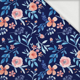 PAINTED PEONIES / navy - looped knit fabric with elastane