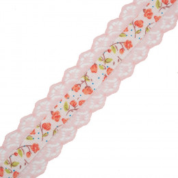 Grosgrain ribbon with lace 25 mm - peach