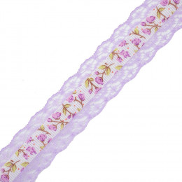 Grosgrain ribbon with lace 25 mm - violet
