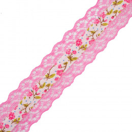 Grosgrain ribbon with lace 25 mm - fuchsia