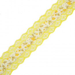 Grosgrain ribbon with lace 25 mm -  yellow