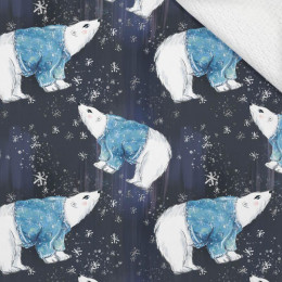 WHITE BEARS IN SWEATERS / navy (ENCHANTED WINTER) - thick looped knit 