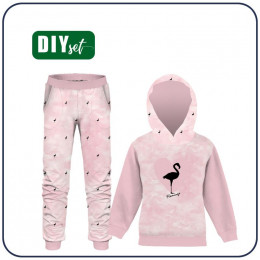 Children's tracksuit (OSLO) - FLAMINGO / CAMOUFLAGE pat. 2 (pale pink) - looped knit fabric 