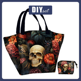 XL bag with in-bag pouch 2 in 1 - FLOWERS AND SKULL - sewing set