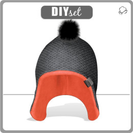 "AVIATOR" HAT - GRAPHITE -  BUCLE / red