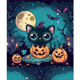 HALLOWEEN CAT MOON - panel (60cm x 50cm)