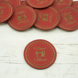Hande Made label - sewing machine diameter 3 cm - red